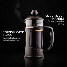 img 3 attached to Ovente French Press 12oz Coffee & Tea Maker | 4-Filter System & Heat Resistant Borosilicate Glass | Portable Camping Travel Gift | Easy to Clean Carafe with Scoop | BPA-Free | Black FPT12B+