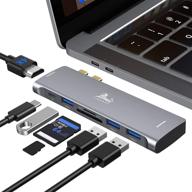 🔌 usb c hub adapter for macbook pro & air 2020-2016, 4k hdmi multiport dongle with 1x thunderbolt 3 5k, sd tf card reader, and 3x usb 3.0 ports logo