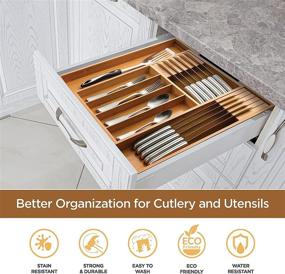 img 1 attached to Bamboo Kitchen Drawer Silverware Organizer - Expandable Utensil Tray with Knife Block. Silverware Holder or Expandable Drawer Organizer for any Kitchen Drawer, 17” Long, Adjustable from 13” - 22.5” Wide, 2” Deep