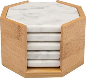 img 1 attached to Carrara Marble Coasters Bamboo Holder