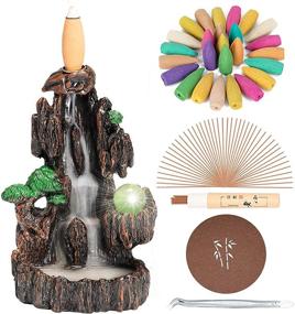 img 3 attached to 🌋 DAILYLIFE Trippy Incense Burner with Marble & LED Bulb: Mountain River Backflow Holder Set, 120 Upgraded Backflow Incense Cones + 30 Sticks, Incense Waterfall, Includes Cushion & Tweezers