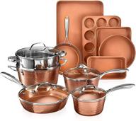 premium gotham steel hammered copper cookware & bakeware set - 15 piece collection with nonstick coating, aluminum composition - includes fry pans, stock pots, bakeware set & more - dishwasher safe logo