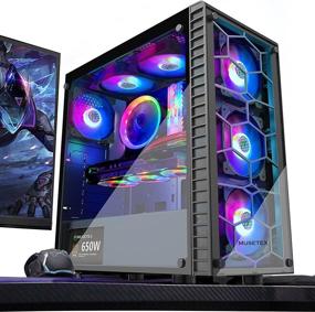 img 2 attached to 🎮 MUSETEX ATX Mid-Tower корпус для игрового ПК: 6 RGB светодиодных вентиляторов, закаленные стеклянные панели, USB 3.0, управление кабелями и вентиляция.