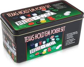 img 2 attached to 🃏 Gamie Texas Holdem Poker Game Set - Hold’em Mat, 2 Card Decks, Chips, Chip Holder & Tin Storage Box - Fun Game Night Supplies - Casino Gift for Kids & Adults