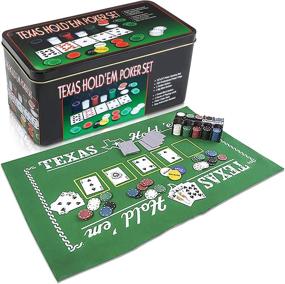 img 4 attached to 🃏 Gamie Texas Holdem Poker Game Set - Hold’em Mat, 2 Card Decks, Chips, Chip Holder & Tin Storage Box - Fun Game Night Supplies - Casino Gift for Kids & Adults
