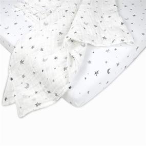 img 4 attached to 👶 New Baby Welcome Kit - American Baby Company Muslin Cotton Swaddle Blanket and Fitted Pack N Play Playard Sheet, Grey Stars and Moons - Gender Neutral Design