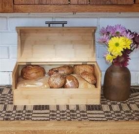 img 2 attached to 🍞 Large Natural Bamboo Wood Bread Box - Green Hygge Kitchen Countertop Organizer with Hinged Lid and Handle for Storage