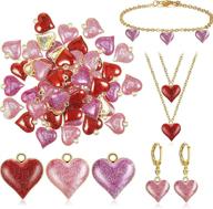 valentine's day heart shape charms – set of 60 alloy enamel heart pendants with glitter – mini heart charms for diy jewelry making - earrings, bracelets, necklaces (red, pink, rose red) logo