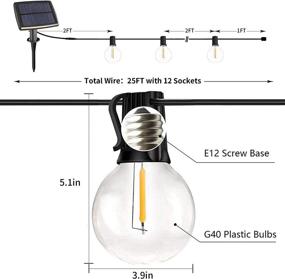 img 3 attached to 🌞 Солнечные наружные огни для открытых террас, 25FT Солнечная гирлянда G40 с 12 + 1 прочными светодиодными лампами, 4 режима водонепроницаемых солнечных огней для заднего двора, перголы, вечеринок в кафе и саду