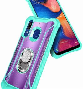 img 2 attached to 📱 E-Began Case for Samsung Galaxy A20, A30/A50/A30s/A50s with Tempered Glass Screen Protector, Aluminum Magnetic Metal Built-in Diamond Ring Stand Holder, Full-Body Protective Phone Case - Teal and Purple