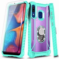 📱 e-began case for samsung galaxy a20, a30/a50/a30s/a50s with tempered glass screen protector, aluminum magnetic metal built-in diamond ring stand holder, full-body protective phone case - teal and purple logo