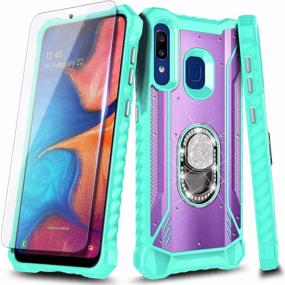 img 4 attached to 📱 E-Began Case for Samsung Galaxy A20, A30/A50/A30s/A50s with Tempered Glass Screen Protector, Aluminum Magnetic Metal Built-in Diamond Ring Stand Holder, Full-Body Protective Phone Case - Teal and Purple