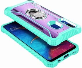 img 1 attached to 📱 E-Began Case for Samsung Galaxy A20, A30/A50/A30s/A50s with Tempered Glass Screen Protector, Aluminum Magnetic Metal Built-in Diamond Ring Stand Holder, Full-Body Protective Phone Case - Teal and Purple