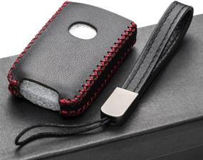 img 1 attached to 🔑 Genuine Leather Smart Key Fob Case Cover Protector for Mazda 3, Mazda 3 Hatchback (2019-2022), Mazda 6, CX-5, CX-30, CX-9 (2020-2022) - 4-Button, Black/Red