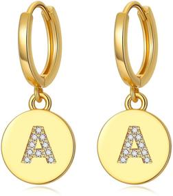 img 4 attached to EGOO&YAMEE Dangle Initial Earrings: Stylish 18K Gold Plated Cubic Zirconia Hoops for Women, Girls & Teens