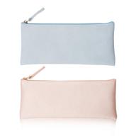 eonmir pu leather zippered pencil case pouch bag - small simple pencil pouches for school, makeup, and cosmetics (blue+pink) logo