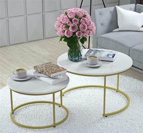 img 3 attached to 🌟 Yechen Nesting Coffee Table Set for Living Room - Modern Contemporary Accent Coffee Tables, Snack and End Table Set - 31 inch White Table Top with Gold Metal Frame