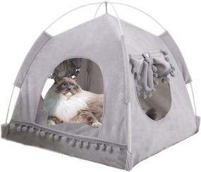 img 4 attached to 🐱 NIBESSER Cat Teepee Tent, Indoor Cat Bed, Small Cat Bed Cave, Folding Pet Teepee Tent for Cats, Cute and Comfy Kitten and Puppy Bed, Cat House with Removable Washable Cushion Pillow