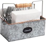 silver galvanized mind reader utensils caddy: convenient servingware organizer for dining table, countertop, and kitchen логотип