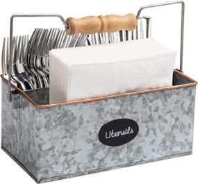 img 4 attached to Silver Galvanized Mind Reader Utensils Caddy: Convenient Servingware Organizer for Dining Table, Countertop, and Kitchen