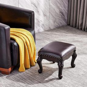 img 3 attached to Microfiber Leather Shoe Changing Stool Resting Footstool - Small Square Wooden Foot Stool (Black-Brown)