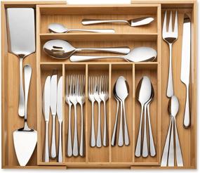 img 4 attached to 🎋 Bamboo Expandable Silverware Drawer Organizer: Adjustable Utensil Holder for Kitchen Storage – 9 Slots, Fits Most Drawers