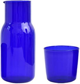 img 4 attached to 🔵 DOITOOL 1 Set Bedside Water Carafe Glass Set, Nightstand Carafe with Tumbler Glass Set, Glass Mouthwash Bottle for Bathroom - Blue