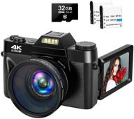 📷 high resolution 4k digital camera with 48mp, flip screen, 30fps video, 16x zoom, 32gb sd card, and 2 batteries (vlogging & camcorder) logo