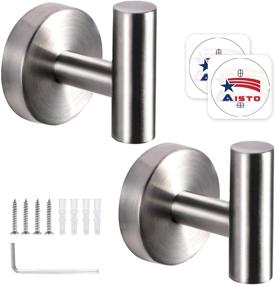 img 4 attached to 🛁 Aisto Bathroom Towel Hooks, Wall Mounted 2-Pack, Modern Brushed Nickel SUS 304 Stainless Steel Hangers for Bath Towels, Decorative Hooks for Shower, Bathrobe Hooks