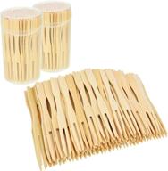 2 pack 220 pieces bamboo forks - mini food picks for banquets & parties - double prong cocktail forks - blunt-end - 3.5 inches total logo