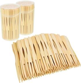 img 4 attached to 2 Pack 220 Pieces Bamboo Forks - Mini Food Picks for Banquets & Parties - Double Prong Cocktail Forks - Blunt-End - 3.5 Inches Total