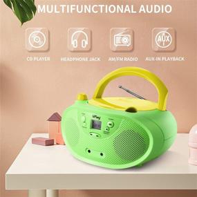 img 1 attached to GC04 Portable CD Player Boombox with AM FM Stereo Radio and LCD Display, Kids 📻 CD Player with Front Aux-in Port and Headphone Jack, AC or Battery Powered - Pastel Green