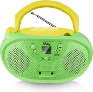 gc04 portable cd player boombox with am fm stereo radio and lcd display, kids 📻 cd player with front aux-in port and headphone jack, ac or battery powered - pastel green logo