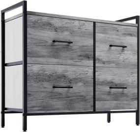 img 4 attached to 🪑 Rustic 4 Drawer Dresser Wide Chest of Drawers Nightstand with Wood Top: Versatile Storage Solution for Living Room, Bedroom, Hallway, Nursery, Kid