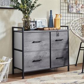 img 2 attached to 🪑 Rustic 4 Drawer Dresser Wide Chest of Drawers Nightstand with Wood Top: Versatile Storage Solution for Living Room, Bedroom, Hallway, Nursery, Kid