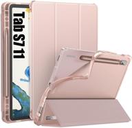 infiland galaxy tab s7 case with s pen 🌸 holder: smart stand cover with frosted translucent back, rose gold logo