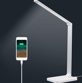 img 4 attached to 💡 White LED Desk Lamp with USB Charger for Home Office - Eye-Caring Table Light, 5 Lighting Modes, 3 Brightness Levels, Flicker-Free Study Desk Light, Touch Control, Foldable Bedroom & Office Lamps