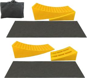 img 4 attached to Premium Heavy Duty RV Leveling Blocks Wheel Chocks – Rubber Non Slip Base (2 Pack Yellow) | Ideal for Travel Trailers, Cars, Campers, and Trucks