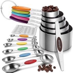 img 4 attached to 🥄 13-Piece Measuring Cups and Spoons Set - 5 Stainless Steel Measuring Cups with 6 Magnetic Measuring Spoons