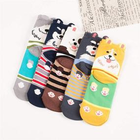 img 3 attached to 🐶 Charming Women's Cute Dog Cat Novelty Socks: Cotton Casual Crew Funny Socks 5 pairs!