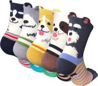 🐶 charming women's cute dog cat novelty socks: cotton casual crew funny socks 5 pairs! logo