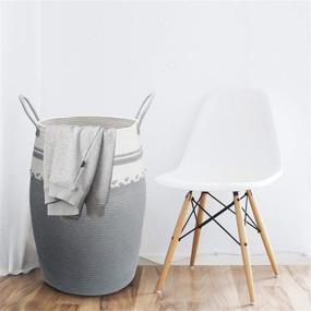 img 3 attached to 🧺 Hedume Large Woven Cotton Rope Storage Basket with Extended Handles - Ideal for Laundry, Blankets, Clothes, Kids Toys (19" x 25")