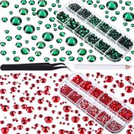 💎 tecunite 4000 pieces glass flatback gemstones round flat back rhinestones - 6 sizes - 1.5 mm-6 mm - nail face art set (peacock green and red) - complete with box, tweezer, and rhinestones picking pen logo