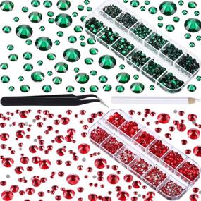 img 4 attached to 💎 TecUnite 4000 Pieces Glass Flatback Gemstones Round Flat Back Rhinestones - 6 Sizes - 1.5 mm-6 mm - Nail Face Art Set (Peacock Green and Red) - Complete with Box, Tweezer, and Rhinestones Picking Pen