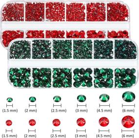 img 2 attached to 💎 TecUnite 4000 Pieces Glass Flatback Gemstones Round Flat Back Rhinestones - 6 Sizes - 1.5 mm-6 mm - Nail Face Art Set (Peacock Green and Red) - Complete with Box, Tweezer, and Rhinestones Picking Pen