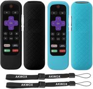 📱 akwox remote case for roku express 3930/premiere+/streaming stick, shockproof silicone cover - black blue (2-pack) logo