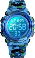 kids waterproof digital sport watch - boys' casual electronic analog quartz timepiece with 7 colorful leds, alarm & wrist strap - ideal for boys, girls, & children in green logo