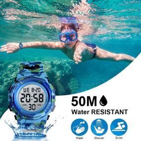img 3 attached to Kids Waterproof Digital Sport Watch - Boys' Casual Electronic Analog Quartz Timepiece with 7 Colorful LEDs, Alarm & Wrist Strap - Ideal for Boys, Girls, & Children in Green
