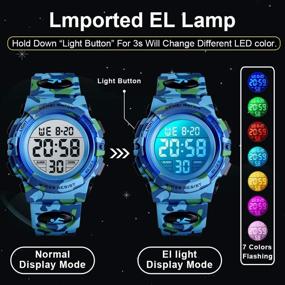 img 2 attached to Kids Waterproof Digital Sport Watch - Boys' Casual Electronic Analog Quartz Timepiece with 7 Colorful LEDs, Alarm & Wrist Strap - Ideal for Boys, Girls, & Children in Green