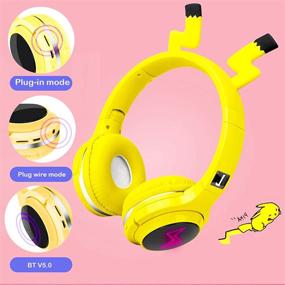 img 2 attached to 🎧 Pikachu Bluetooth Headphones for Kids - Wireless and Wired Over-Ear Headset with Microphone, for Phones, Tablets, PCs, and Laptops - Yellow, Ideal for Boys, Girls, and Toddlers